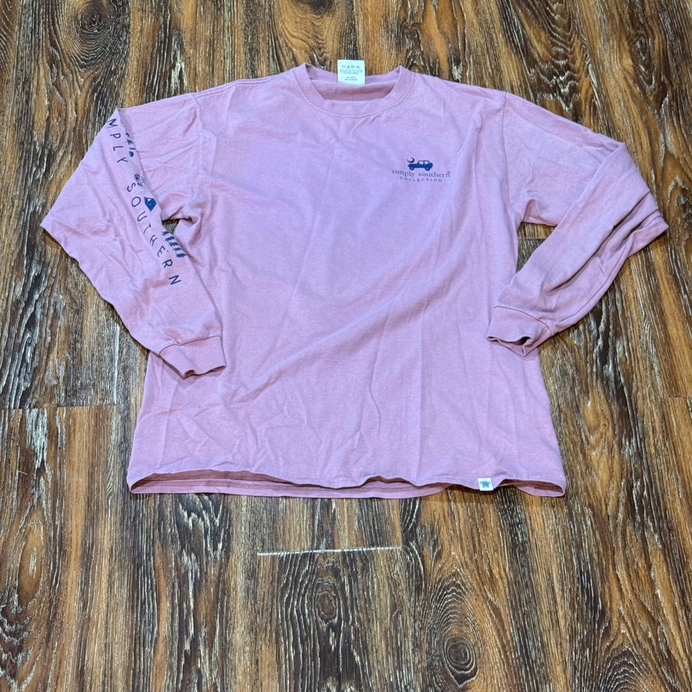 Simply Southern Womens M Mauve Pink Long Sleeve Graphic Tee Mountain Adventure